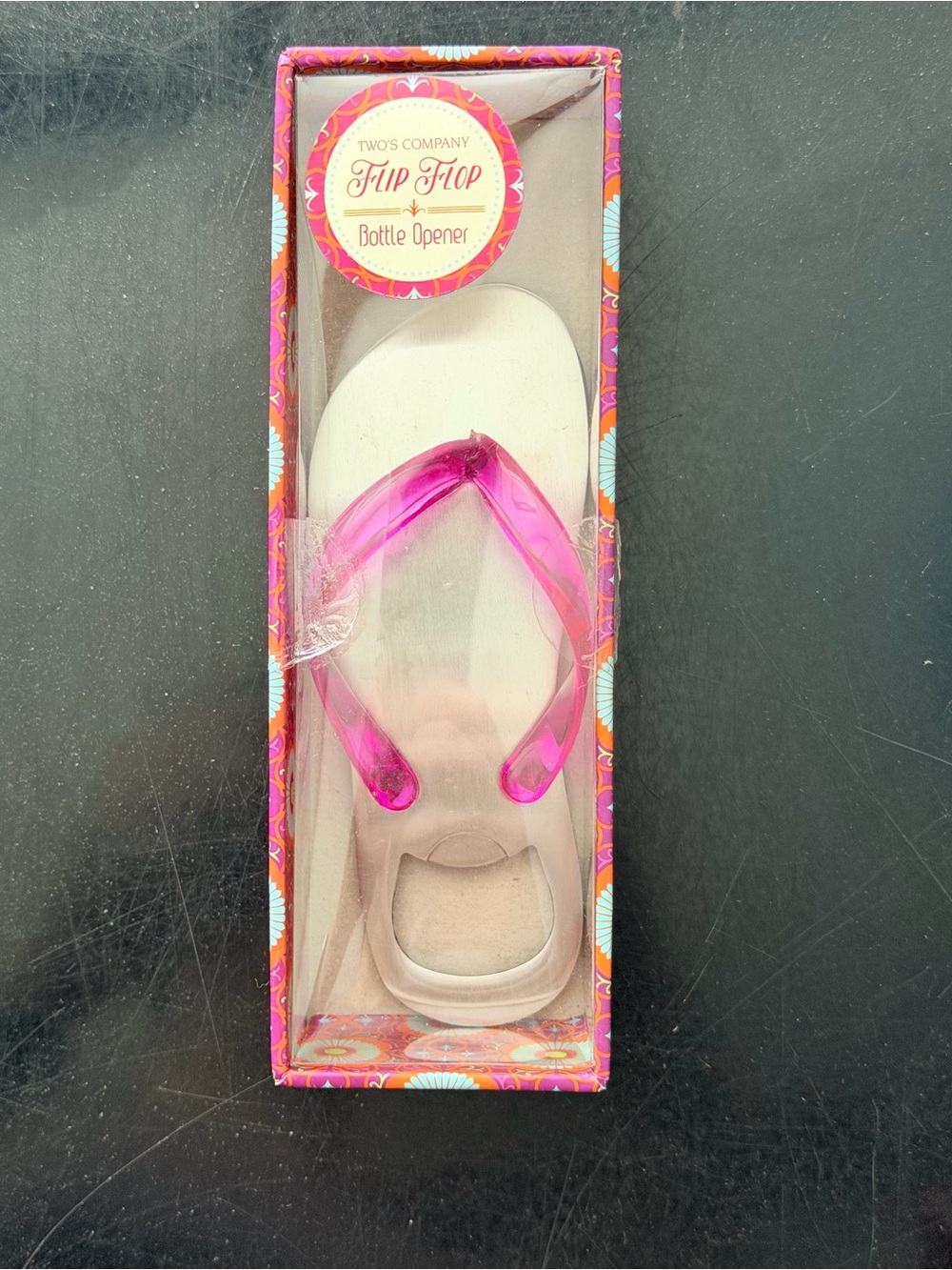 Two's Company Flip Flop Bottle Opener Box with Pink and Cream Accents
